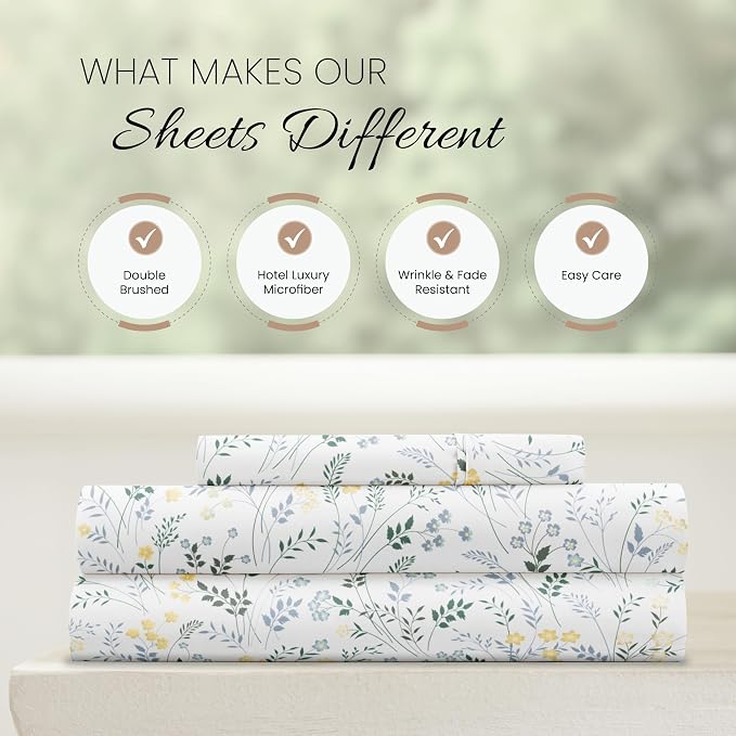 Linen Market Double-Brushed Patterned Microfiber Twin Sheet Set 3 Piece – Oeko-TEX Certified Ultra Soft & Wrinkle-Free - 16" Deep Pocket Sheets - Easy Care Twin Size - Wildflower Light Blue