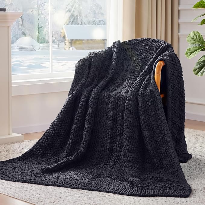 Anysay Knitted Weighted Blanket for Adult, Chunky Knit Throw 36''*48'' 3lbs | Cooling Weighted Blanket for Sleep Breathable Machine Washable Fall Heavy Blanket for Room Decor(Dark Grey)