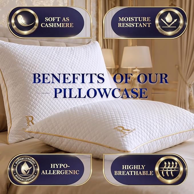 Royal Therapy 2-Pack King Size Pillows, Shredded Memory Foam Pillow - Bed Pillow, Hypoallergenic Bamboo-Derived Rayon Cover, Breathable, CertiPUR-US Certified, Removable Cover, Neck Pain Relief