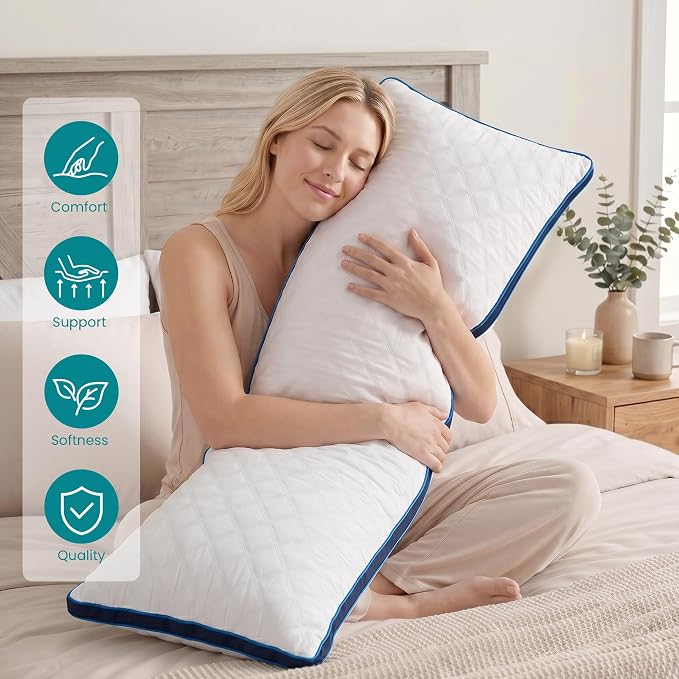 Oubonun Full Body Pillow for Side Sleeper, Adjustable Firm Long Bed Pillow | Extra Fill Plush Support - Large Quilted Loft Insert for Pregnancy Contour, Breathable Sweat-Absorbing Skin-Friendly Cushion