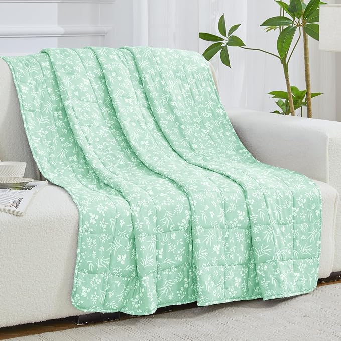 yescool Weighted Blanket for Adults (15 lbs, 60" x 80", Cyan) Cooling Heavy Blanket for Sleeping Perfect for 140-160 lbs, Queen Size Breathable Blanket with Premium Glass Bead, Machine Washable