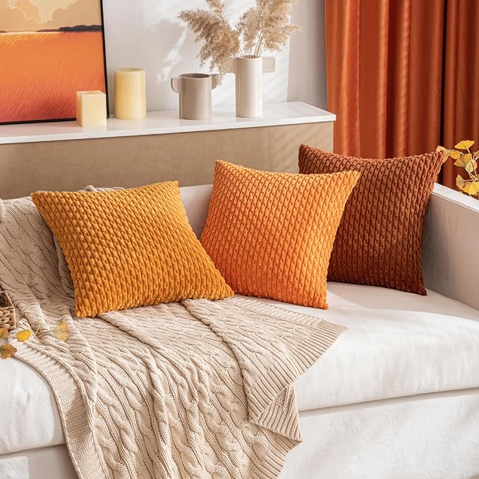 MIULEE Decorative Throw Pillow Covers 20x20 Fall Burnt Textured Corduroy | Orange Pack of 2 Striped Pillow Covers Modern Farmhouse Autumn Home Decor for Couch Bed Sofa Living Room