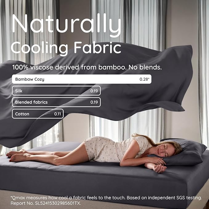 Bambaw 100% Viscose Derived from Bamboo Sheets Twin Size Set – 4-Piece Cooling Sheet Set Twin Size, Lightweight, Soft & Moisture Wicking, Deep Pocket Fits Up to 15" Mattresses, Smooth Feel (Charcoal)