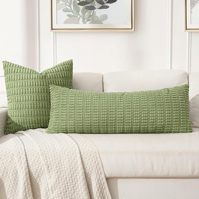 MIULEE Lumbar Corduroy Throw Pillow Cover for Bed 14x36 Beige Pack of 1 | Soft Long Decorative Cushion Cover Boho Farmhouse Accent Pillowcase Sofa Couch Livingroom Home Decor