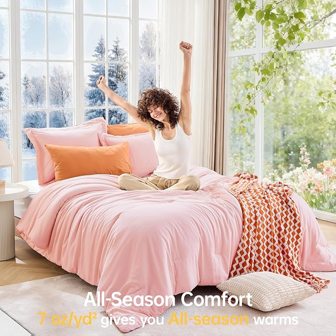 Full Comforter Sets, All Season Ultra Soft Down Alternative Bedding - 3 Piece Lightweight Bed Set Includes 1 Comforter (82"x86") and 2 Pillow Shams (20"x26"), Blush