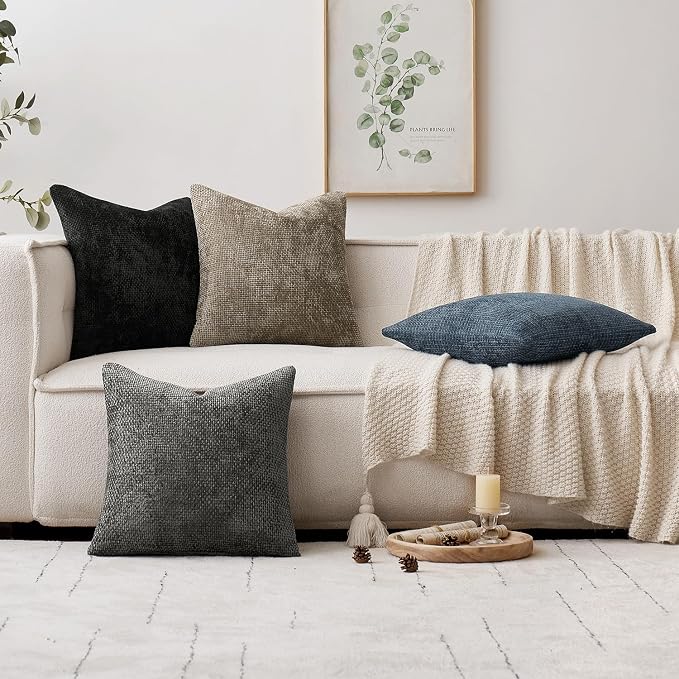 MIULEE Decorative Couch Throw Pillow Covers 16x16 Inch Navy Blue 2 Pack | Coastal Modern Boho Accent, Soft Chenille Pillow Covers, Farmhouse Cushion Cases for Home Decor Bed Sofa Living Room