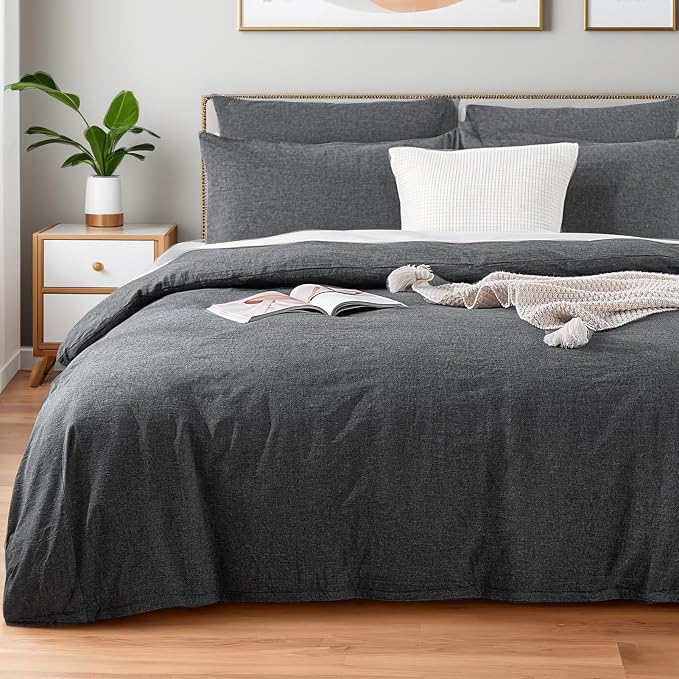 NEXHOME PRO Duvet Cover Set Linen Feel Textured Organic Natural 100% Washed Cotton Duvet Cover Bedding Set with Zipper Closure, Breathable(No Comforter)
