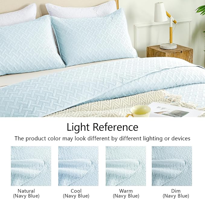 FLYMME Twin Quilt Set, Lightweight Sky Blue Bedspreads, Basket Weave Pattern,Ultra Soft Microfiber Bedspread Bed Coverlet 2 Pieces for All-Seasons (1 Quilt, 1 Sham)