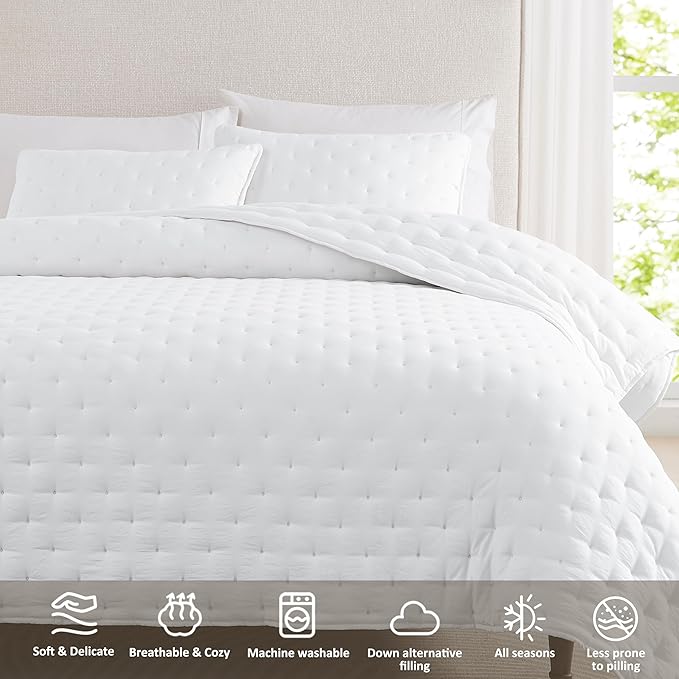 WDCOZY White Cloud King Size Quilt Set, Tan Lightweight Farmhouse Bedspread, Rustic Country Coverlet, Taupe Camel Soft Bedding, Thin Comforter for All Season - 3 Pieces, 104x90 inches