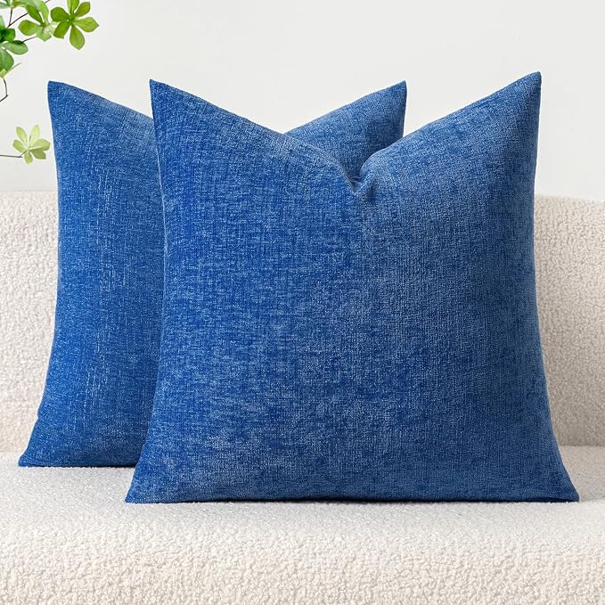 MIULEE Soft Chenille Throw Pillow Covers Royal Blue 18x18 Inch Pack of 2 | Modern Home Decor, Classic Decorative Pillows, Solid Dyed Cases, Boho Couch Cushion Covers for Sofa Bed Living Room