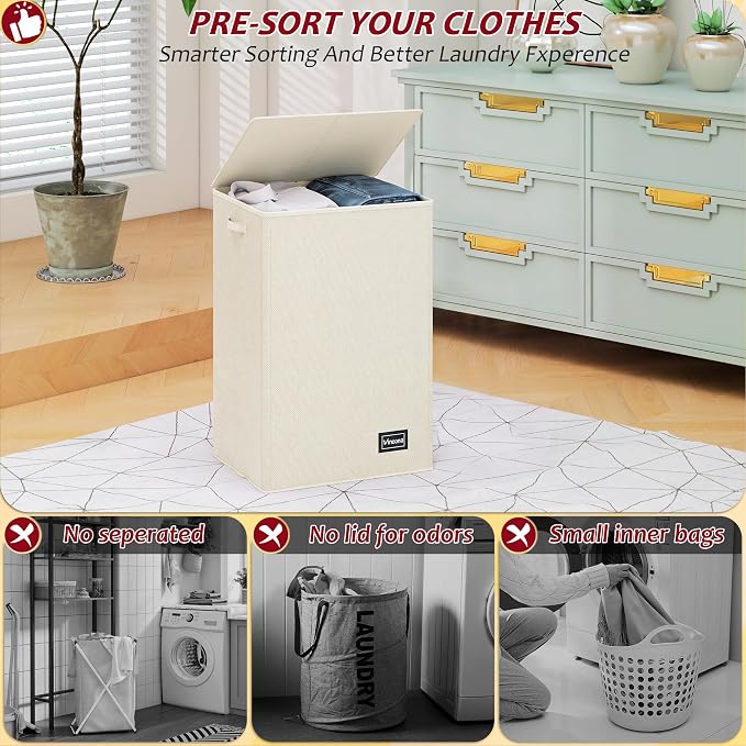 110L Laundry Hamper with Lid, Reinforced Sturdy Large Laundry Hamper with Handle and Lid, Collapsible Clothes Basket Organizer with Removable Liner Bag, Tall Dirty Clothes Bin for Dorm Bedroom