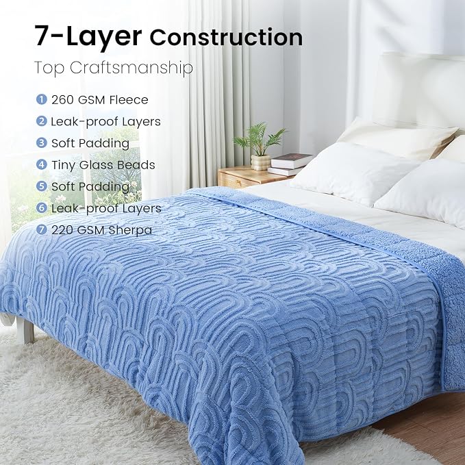 Drewin Weighted Blanket Queen Size 15lbs for Adults,Sky Blue,60" x 80" | Stress Relief & Better Sleep,Soft Jacquard Sherpa with Glass Beads,Machine Washable,Great for Napping,Relaxing,Reading