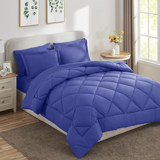 Queen Comforter Set with Sheets Very Peri - 7 Pieces Bed in a Bag | OEKO-TEX Certified, All Season, 240GSM Down-Alternative Comforter, Sheets, Pillowcases & Shams, 14" Deep Pocket, Easy Care