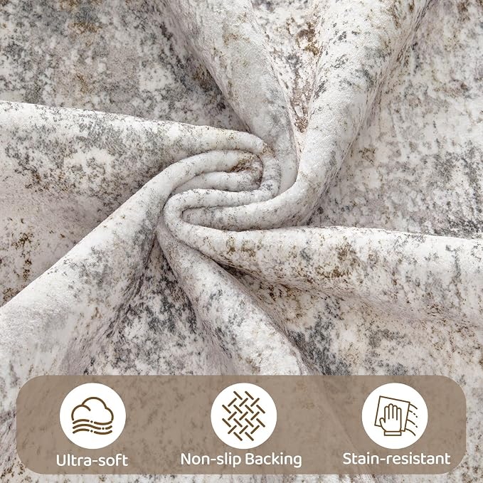 UERMEI 5x8 Area Rug Living Room Rugs Washable Neutral Brown Grey Carpet | Modern Abstract Non-Slip Soft Low Pile Floor Rugs for Bedroom Dining Room Home Office Indoor Decor
