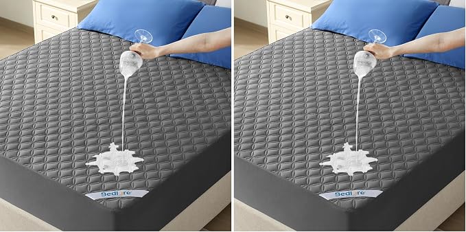 BEDLORE Waterproof Mattress Protector, Noiseless Queen Size Mattress Pad with Deep Pocket Fitted Up to 6"-18", Soft Breathable Dirt-Proof Bed Mattress Cover Washable Bedroom, Hotel (Gray) (Pack of 2)