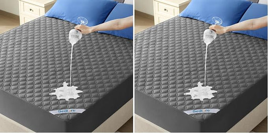 BEDLORE Waterproof Mattress Protector, Noiseless Queen Size Mattress Pad with Deep Pocket Fitted Up to 6"-18", Soft Breathable Dirt-Proof Bed Mattress Cover Washable Bedroom, Hotel (Gray) (Pack of 2)