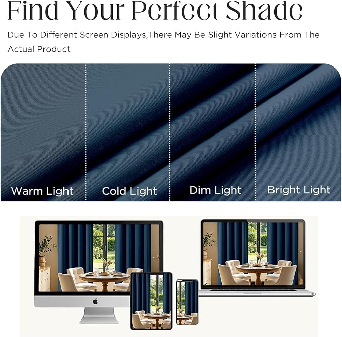 CUCRAF Navy Blue Blackout Curtains 90 inch Length 2 Panels Set, Rod Pocket Room Darkening Drapes for Bedroom Living Room, Insulated Thermal Light Blocking Window Curtain (W52 x L90 Inch)
