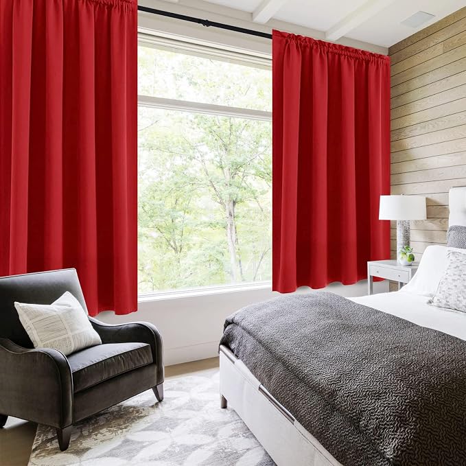 DWCN Blackout Curtains for Bedroom Living Room 52 x 54 Inch Long Red | 2 Panels Set, Room Darkening, Thermal Insulated, Light Blocking, Rod Pocket Drapes, Noise Reducing Window Treatments