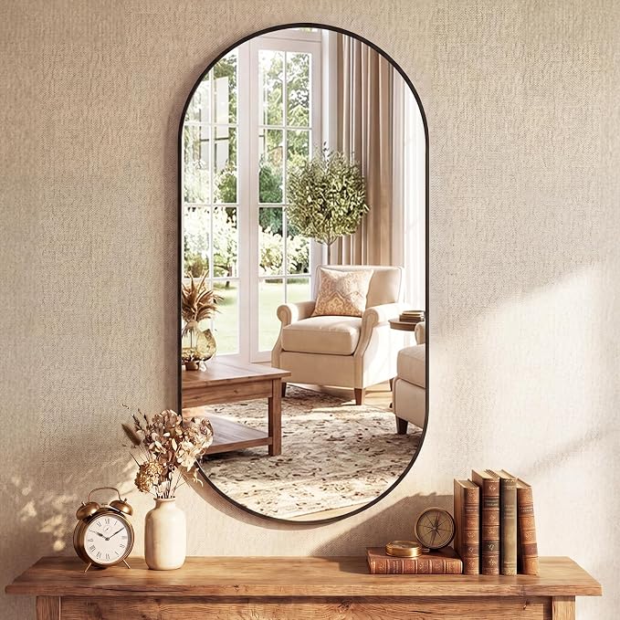 Sweetcrispy 24" x 48" Black Bathroom Mirror for Wall, Oval Walls Mirror | Modern Vanity Mirrors for Over Sink, Living Room, Bedroom, Entryway, Horizontal or Vertical