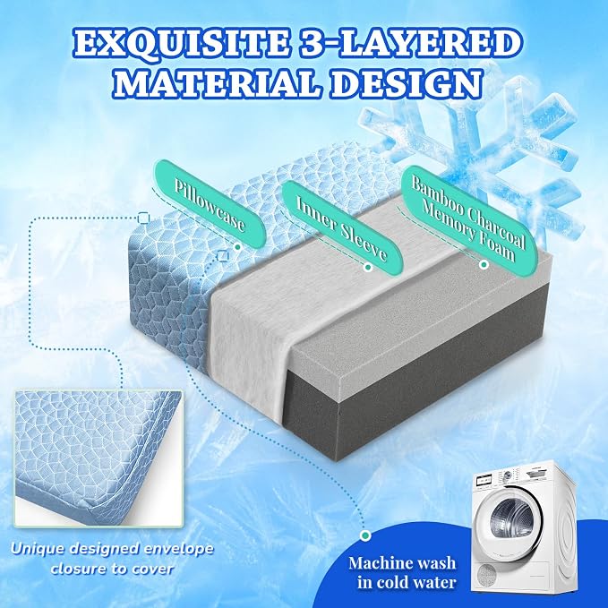 HARBOREST Cooling Cube Pillow - Side Sleeper Pillow for Neck and Shoulder Pain, Memory Foam Pillow Cube Pro with Adjustable Firmness,12"x12"x5", Blue
