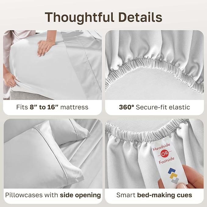 California Design Den Soft 100% Cotton 400 Thread Count Sheets Full Set | 400 Thread Count Backed by Good Housekeeping Seal, 16" Deep Pocket, All-Around Elastic, Durable, Easy Care - Silver