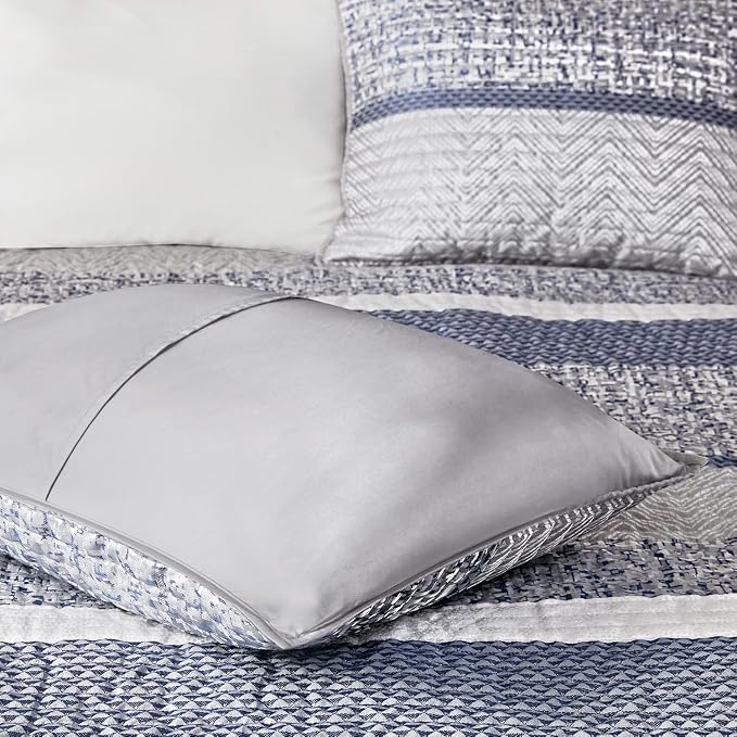 Madison Park Lustrous Jacquard Lightweight Navy King Quilt Set, 6pc | All Season Bedding Set, Glitter Accent Coverlet Set, Machine Washable, Cozy, Breathable, Soft, Modern, Casual