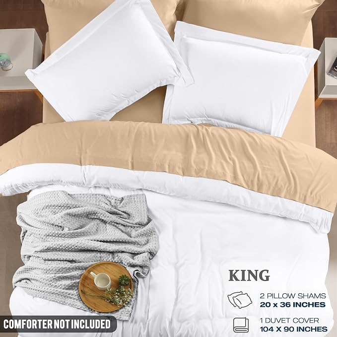 Duvet Cover King, 3 Piece Cotton Like Polyester With Zipper Closure, White | Extra Soft and Breathable, Wrinkle & Fade Resistant, Includes Duvet Cover and 2 Pillow Shams, Comforter Not Included, OekoTex