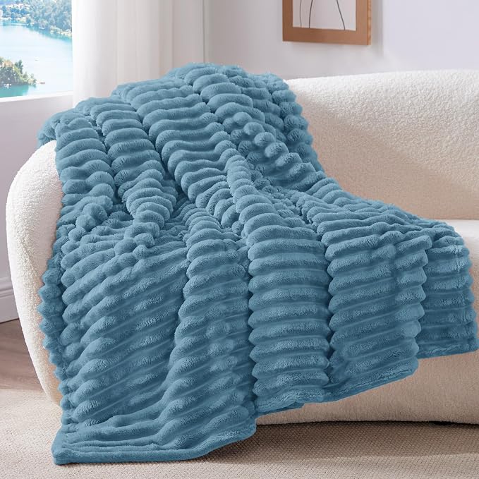 BEDELITE Ribbed Fleece Throw Blanket for Couch, Blue, 50"x70" | Ultra-Soft Plush Fleece, Warm Yet Lightweight, Ribbed Texture, Home Decor, Machine Washable, Giftable, All-Season Use