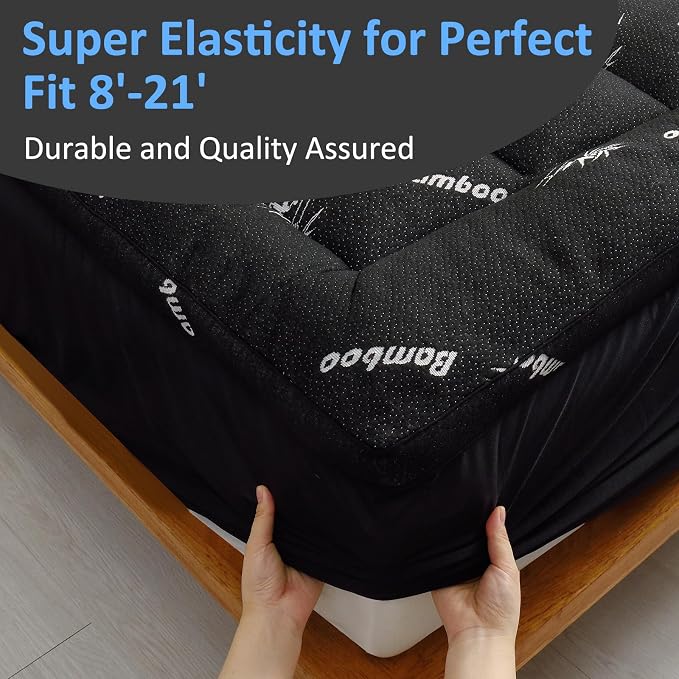 Favorland Mattress Topper Queen Size - Cooling Extra Thick Breathable Viscose Made from Bamboo Mattress pad - Soft Quilted Fitted Mattress Cover with 900 GSM Down Alternative Fill (8-21”Deep Pocket)