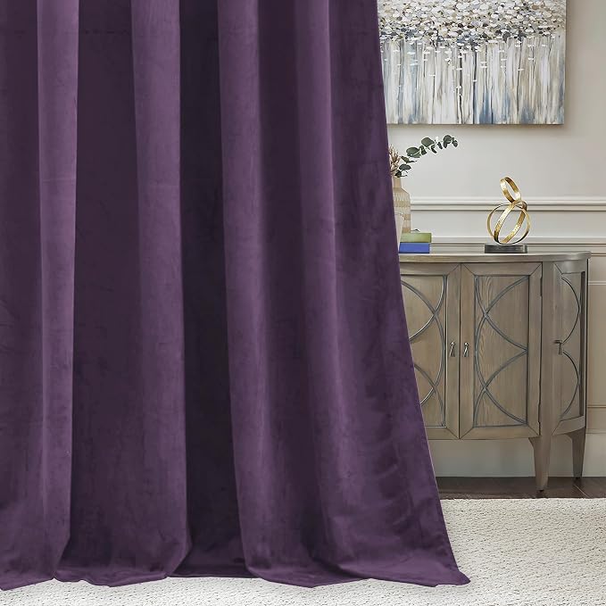RYB HOME Purple Velvet Blackout Curtains 84 inches for Bedroom Living Room | Thermal Insulated, Privacy UV Blocking, Noise Reducing, Energy Saving, Luxury Window Decor for Kids Room, W52 x L84, 2 Panels