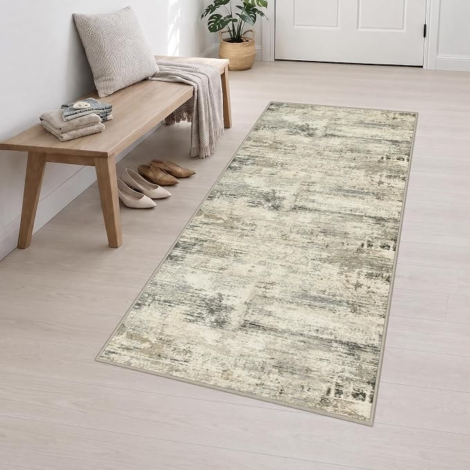 3x8 Washable Runner Rug：Modern Abstract Soft Carpet Ash Brown | For Hallway, Bedroom, Kitchen, Laundry, Bathroom,Door Mat,Modern Abstract,Machine washable,Non-Slip,Stain Resistant,Indoor