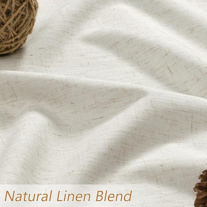 Extra Long 100% Blackout Linen Curtains for Bedroom 116 Inches Long Natural Cream Black Out Curtain Back Tab Thermal Insulated Room Darkening Window Drapes for Living Room 2 Panels Beige Ivory 52x116
