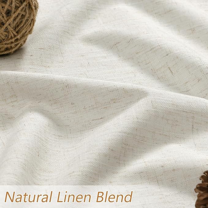 Extra Long 100% Blackout Linen Curtains for Bedroom 142 Inches Long Natural Cream Black Out Curtain Back Tab Thermal Insulated Room Darkening Window Drapes for Living Room 2 Panels Beige Ivory 52x142