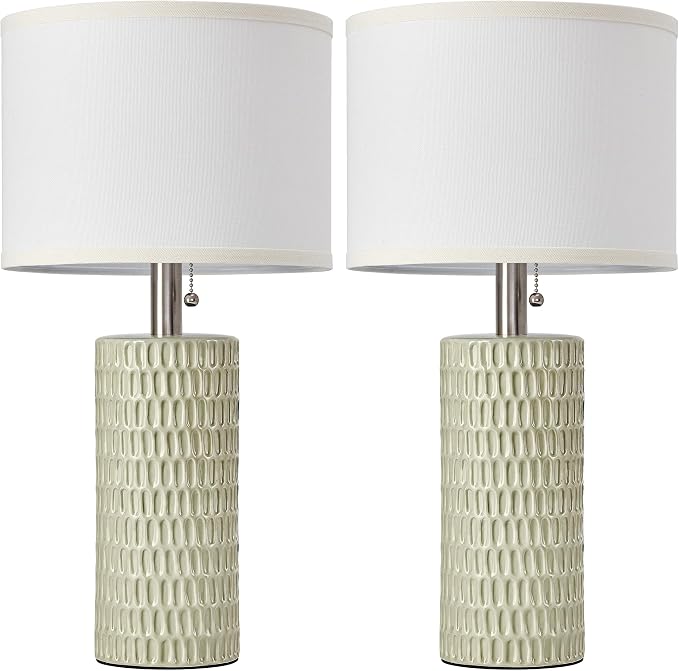 Reaketon 20” Modern Table Lamps Set of 2, Lamps for Bedroom, Light Green | Ceramic Table Lamps for Nightstands, Small Table Lamps for Living Room, Bedside, End Table, Kids Room, Pull Chain Switch