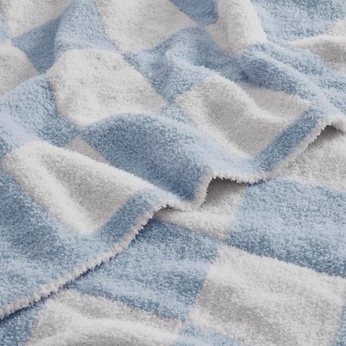 Checkered Throw Blanket Soft & Cozy Blanket for Bed, Couch, and Sofa Lightweight Stylish Versatile Blanket Home Decor for All Seasons Throws Blanket Dusty Blue 50x60 Inches