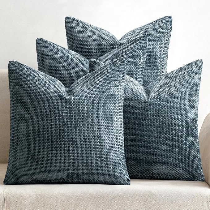 MIULEE Soft Decorative Chenille Pillow Covers Navy Blue 18x18 Pack of 4 | Modern Home Decor, All Same Navy Color Set, Couch Throw Pillows, Farmhouse Boho Cushion Covers for Sofa Bed Living Room