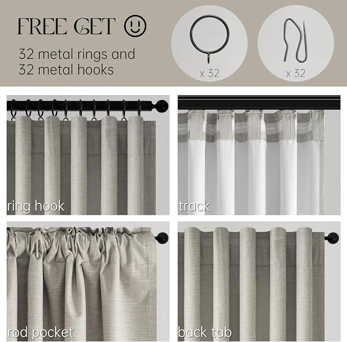 102 inch blackout curtains for Sliding door 2 Panels 100% Blackout Linen texture Window Drapes with Back Tab Rod Pocket Light Blocking Thermal Insulated Curtains for Bedroom Living Room Flax Grey
