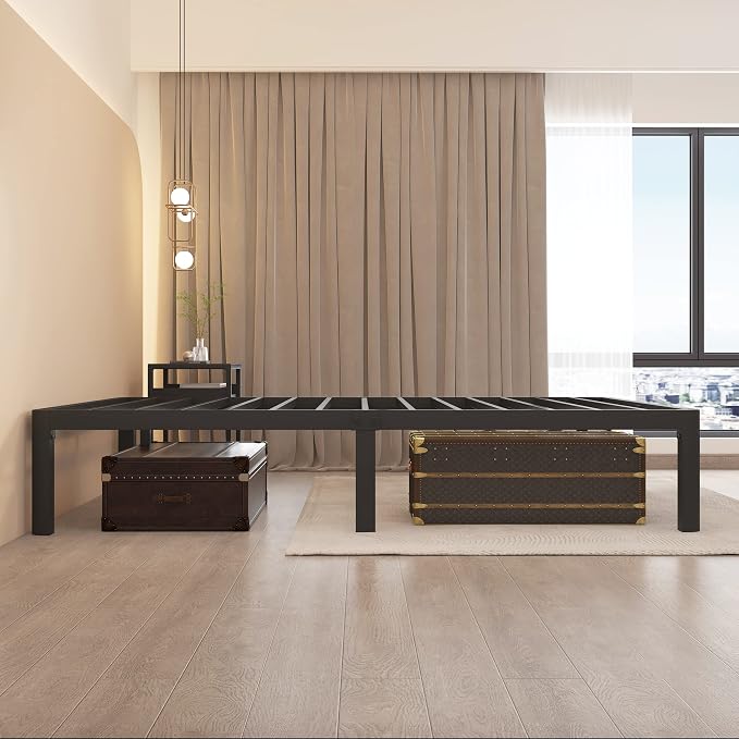 MAF 14 Inch Queen Metal Platform Bed Frame with Round Corner Legs | Mattress Baffle, 3000 LBS Heavy Duty Steel Slat Support, Noise Free, No Box Spring Needed, Easy Assembly, 12.4" Storage Space