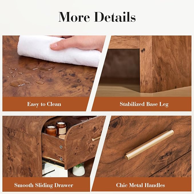 Night Stand [Unique Curved Profile] [FSC-Certified Wooden Board] 2-Drawer Nightstand 24" H Metal Handle Modern Sturdy Bedside Table Side Table End Table | [Curved Profile] [FSC-Certified Wooden Board] Nightstand 24" H Metal Handle Modern Bedside Table ...