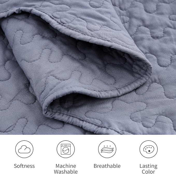 Cmfshape Oversized Floral Embroidery Quilt Set,3 Pieces Super King Quilt Bedding Set,Classic Diamond Pattern Quilt,Ultra Soft Lightweight Bedspread Coverlet for All Season(Bluish Grey,120"x128")