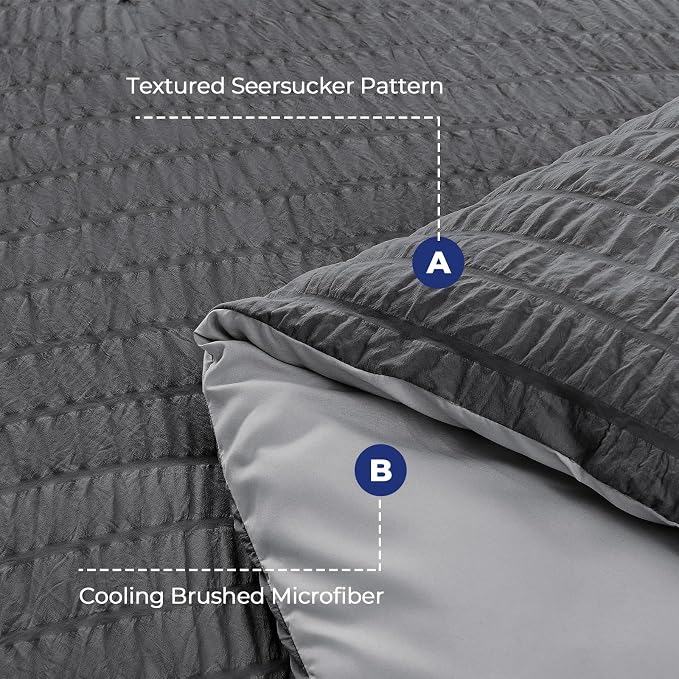 HYMOKEGE Dark Grey/Light Grey Oversized King Comforter Set Seersucker 7 Pieces, All Season Luxury Bed in a Bag for Bedroom, Bedding Set with Comforter, Sheets, Pillowcases & Shams