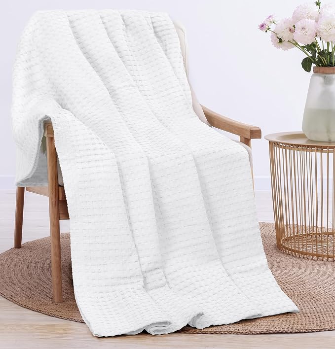 Utopia Bedding 100% Cotton Waffle Blanket Throw Size White, 50x60 Inch | Lightweight Breathable Cozy Summer Bed Blanket Home Decor Gift for Women and Men