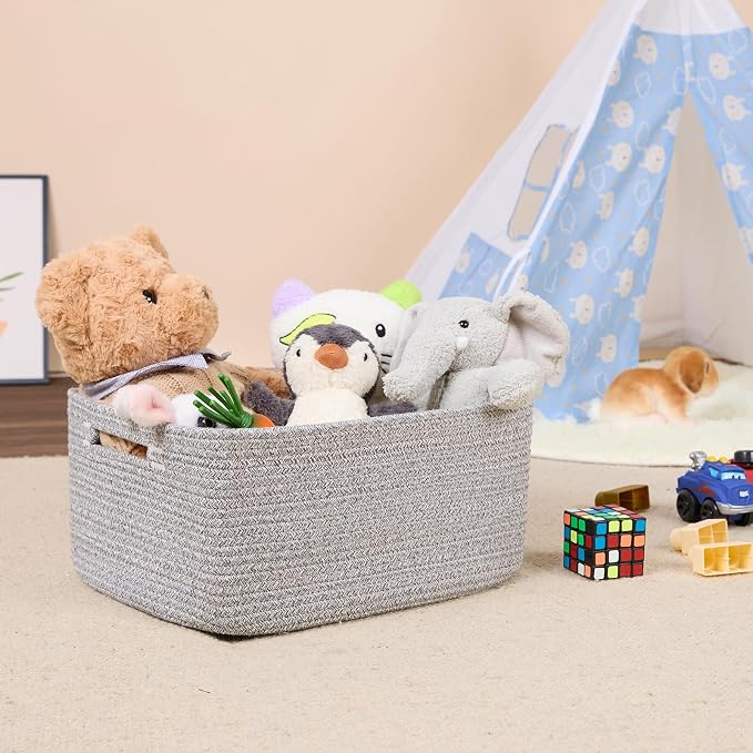MiniArk Large Storage Baskets for Shelves, 17 x 13 x 7.5” Closet Organizers Bins for Clothes Blanket Towels, Baby Nursery, Toy Baskets Box, Woven Rope Baskets, 2 Packs Mixed Grey