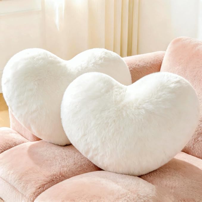 2PCS Throw Pillows Cute Room Decor Heart Pillow Home Decor Decorative Couch Pillows Bed Pillows Outdoor Pillows Valentine Gifts,White 9"*13"