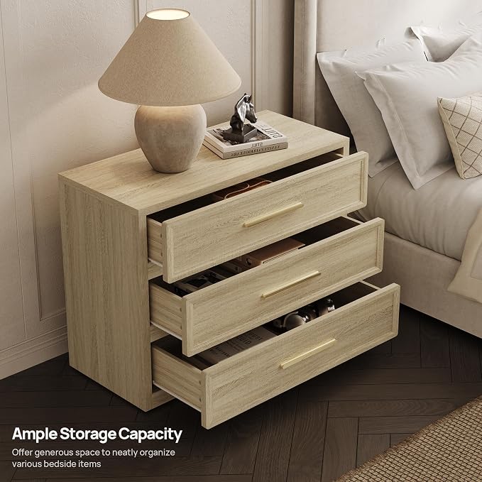 SICOTAS Oversized Nigh Sstand with 3 Drawers for Bedroom Tall Bedside Table | Extra Large Nightstand with Storage 31.3" Wide Side Table Modern End Table Night Stands for Sofa Couch Office