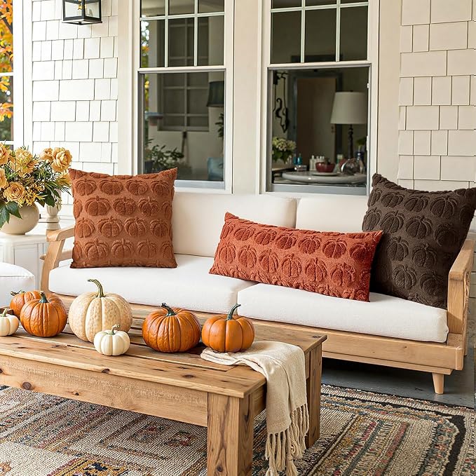 MIULEE Fall Pillow Covers Pumpkin Fall Decor 20x20 Reddish Brown | Set of 2 Fall Decorations for Home, Plush Faux Fur Farmhouse Accent Pillowcases, Porch Sofa Couch Cushion Bed Livingroom