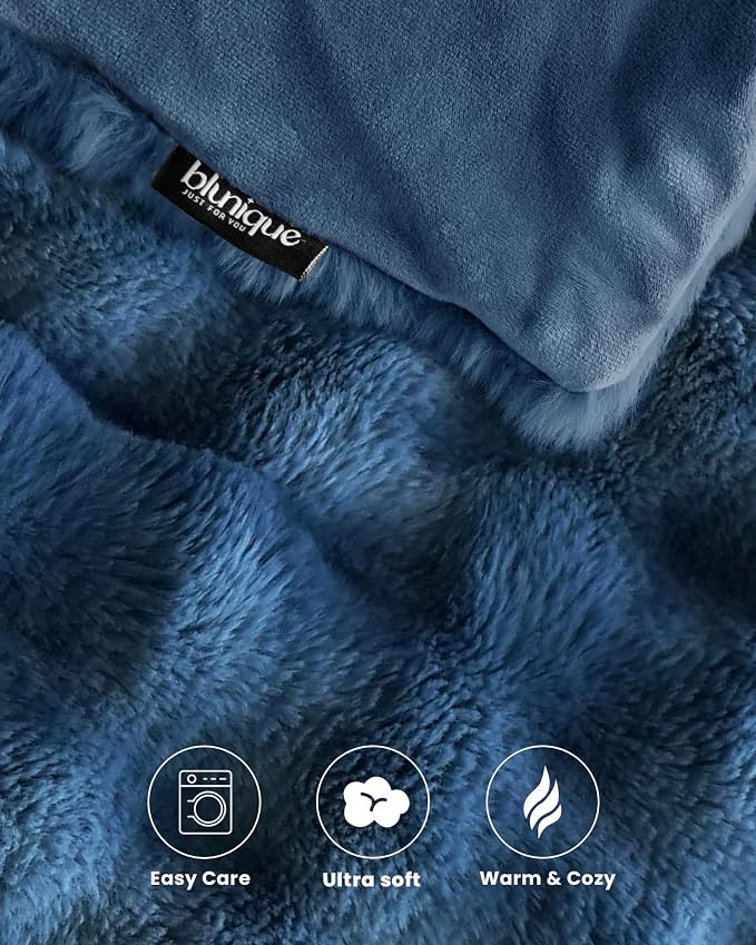 Ultra Soft Cozy Faux Fur Throw Blanket, Fuzzy Plush Thick Bubble Blanket, Oversize Luxury Fluffy Blanket for Couch, Sofa, Bedroom, and Living Room,50x60 Inches,Blue