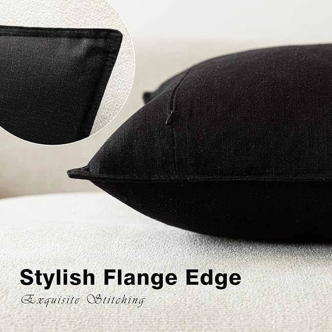 Foindtower Decorative Linen Lumbar Throw Pillow Covers 12x20 Inch Black | Pack of 2 Boho Farmhouse Pillowcase,Accent Neutral Solid Cushion Covers,Morden Home Decor for Couch Sofa Bedroom Living Room