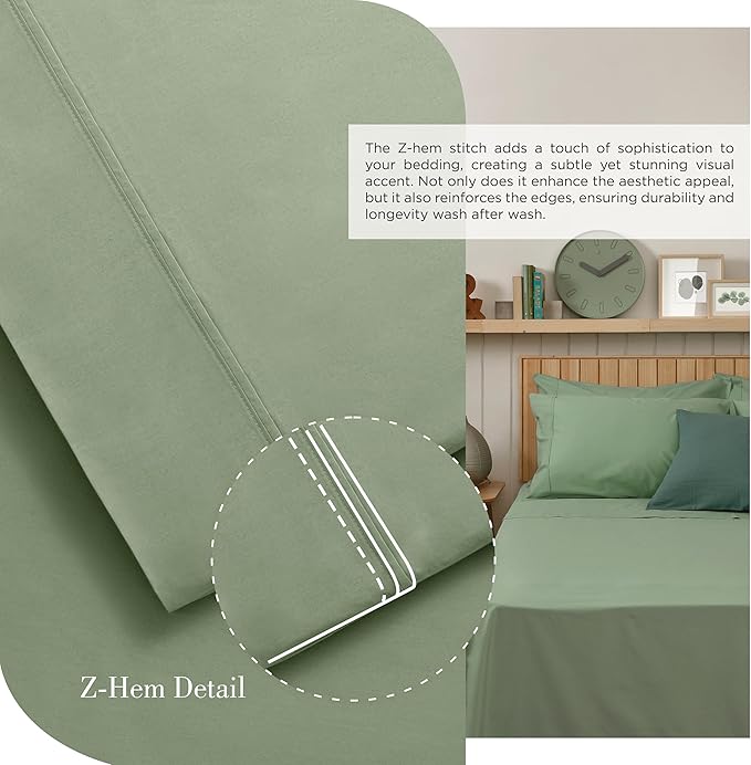 Linen Home 100% Cotton Percale Sheets Queen Size, Oil Green, Deep Pocket, 6 Pieces Set- 1 Flat, 1 Fitted and 4 Pillowcases, Crisp Cool and Long Staple Strong Bed Linen