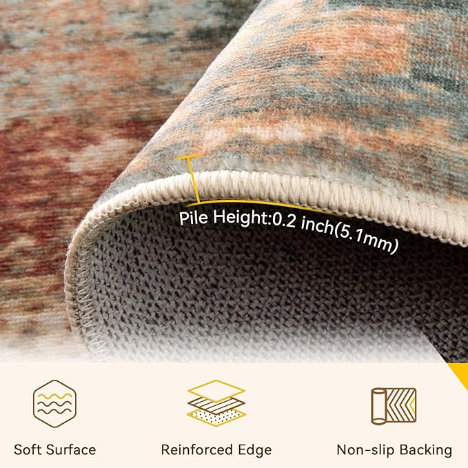 RELEANY Washable Runner 3'x12' Abstract Area Rug for Hallway Rustic Brown | Carpet for Kitchen, Entryway, Bathroom, Living Room, Bedroom, Printed Pattern, Non‑Slip, Soft, Stain‑Resistant, Easy to Clean